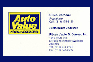 Carte d'affaire Pièces d'auto Gilles Comeau