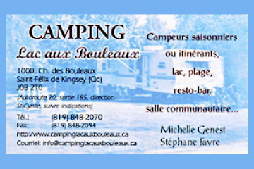 carte d'affaire Camping Lac aux Bouleaux